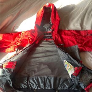 Vibrant Red and gray snow coat